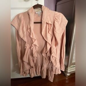 Boston Proper Ruffle Cardigan Tunic Sweater XS Peach Pink